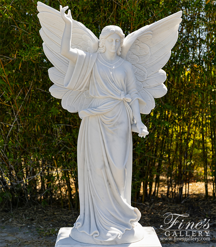 Marble Memorials  - Angel With Trumpet Marble Monument - MEM-334